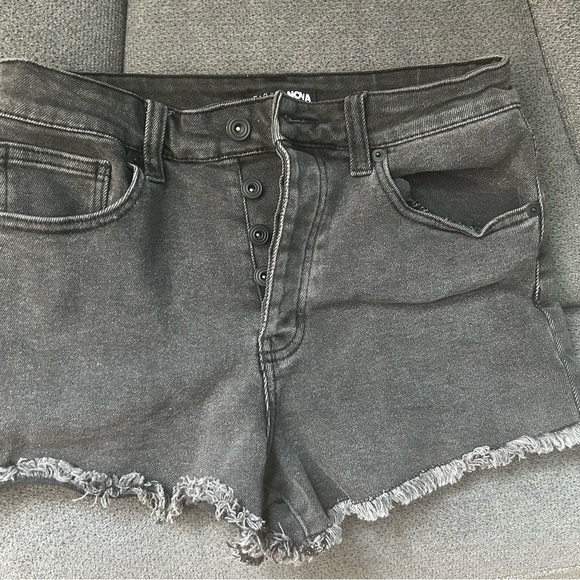 Fashion Nova Black Jean Shorts Distressed Frayed Hem - Picture 1 of 7